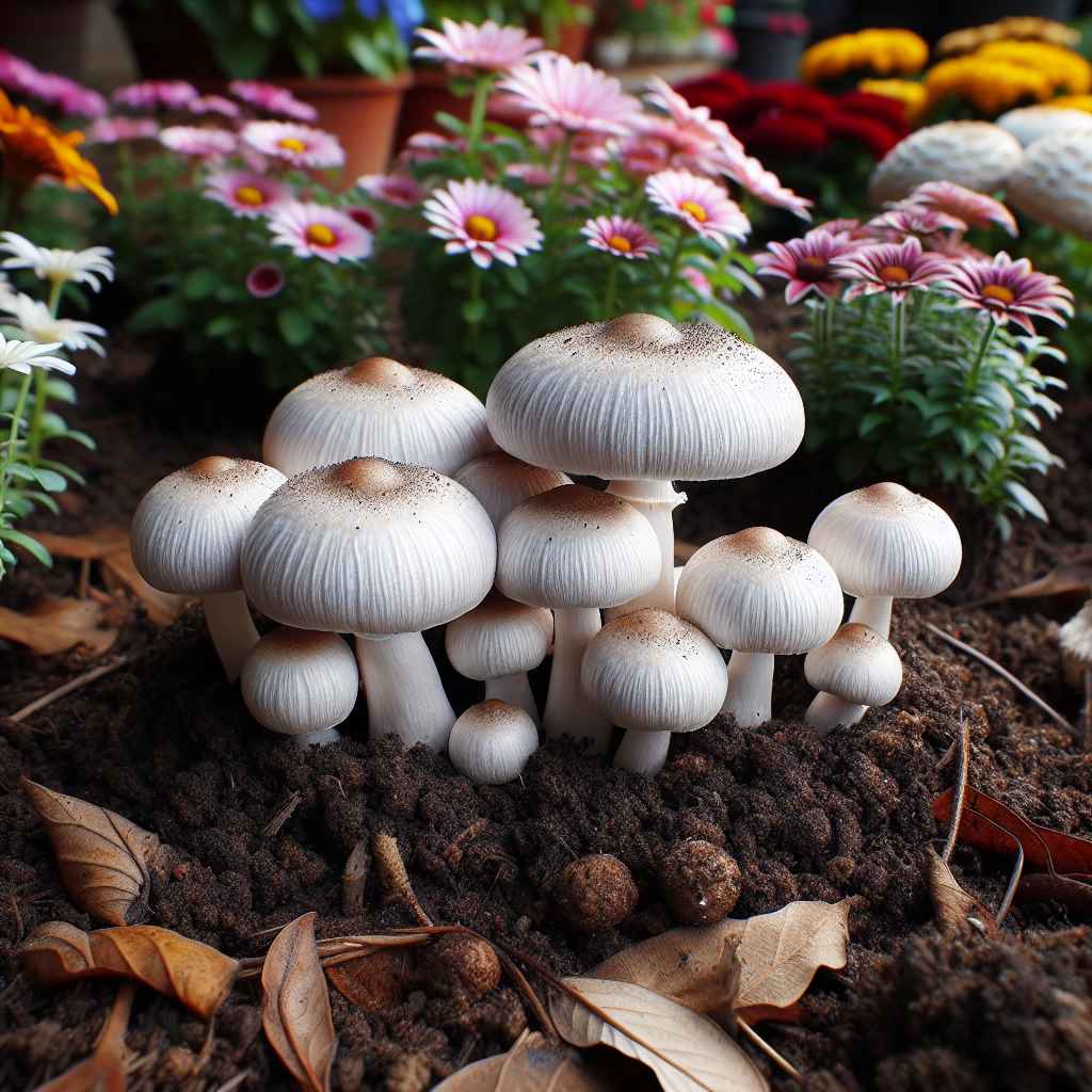 pilze in blumenerde